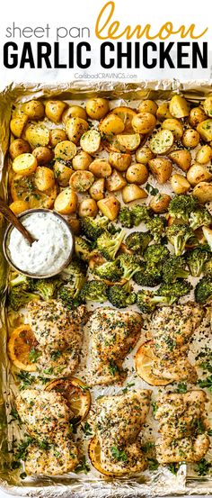 sheet pan lemon garlic chicken with broccoli and potatoes