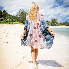 Wonderful Colors For The Beach. Easy Care. Pink Beachy Cover-up For Beach Season, Pink Beachy Cover-up For Beach Party, Pink Summer Cover-up For Day Out, Summer Pink Cover-up For Day Out, Pink Beachwear Cover-up For Day Out, Pink Casual Summer Cover-up, Casual Pink Printed Cover-up, Pink Beachy Cover-up For Vacation, Casual Blue Flowy Cover-up