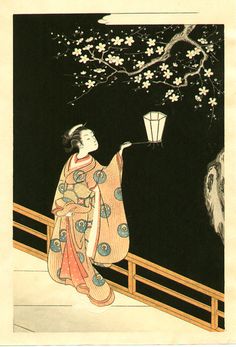 "Woman Admiring Plum Blossoms at Night' by Suzuki Harunobu Japanese Apricot, Japanese Woodblock Print, Plum Blossoms