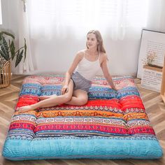 PRICES MAY VARY. PATTERN: Bohemian A |Cover Material: Microfiber| Filling Material: Polyester + high-density base support foam, Queen Size: 60" wide x 80" long, Weight: 16 lbs WHAT YOU CAN GET: Buy 1 futon mattress, you can get the 1 same color mattress cover, 1 pair of bandage, 1 canvas storage bag.You will no longer worry about the clean issue of the mattress with the cover. The mattress are equipped with straps and storage bag for better storage and carrying UPGRADED EXCELLENT WORKMANSHIP: The futon features a great supportive of high-density base support foam and polyester filling that can offer a good supporting while also some sinkage when you sleep, quilted craftsmanship will ensure even weight distribution without lumps and dips WIDE VERSATILITY: It can be used as Camping Mattress/ Floor Futon, Japanese Futon Mattress, Futon Living Room, Japanese Bed, Japanese Floor Mattress, Floor Mattress, Japanese Futon, Floor Couch, Portable Bed