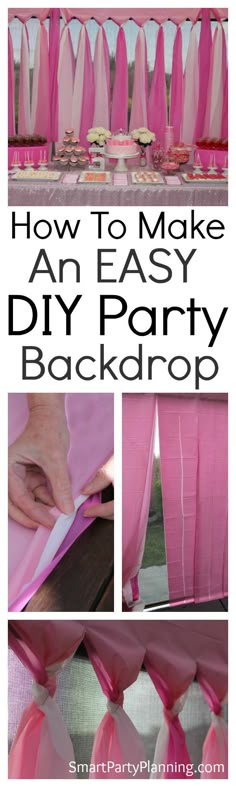 how to make an easy diy party backdrop with pink and white draping