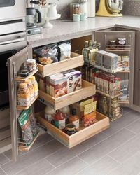 an organized pantry in the kitchen with lots of food and condiments on it