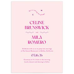 a pink wedding card with the words, we're brunch and julia romero