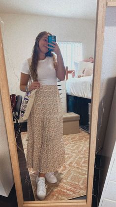 Teacher Looks Outfit Summer, Skirt And Converse Outfit Summer, Modest Outfits With Converse, Teacher Long Skirt Outfits, New Teacher Outfits Simple, Christian Outfits Women, Teacher Outfits Long Skirts, Teacher Outfit Inspo Summer, Modest Teacher Outfits Skirts