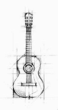 a drawing of an acoustic guitar with the top section cut out to look like it's being drawn