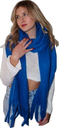 Big Blue Scarf Outfit, Casual Blue Scarves For Fall, Trendy Blue Scarf For Fall, Blue Scarves For Fall, Cobalt Blue Scarf Outfit, Blue Casual Scarf For Winter, Casual Blue Scarf For Winter, Casual Blue Scarf For Fall, Casual Blue Scarves For Winter