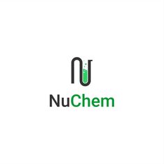 the logo for nuchem is designed with green and black letters on a white background