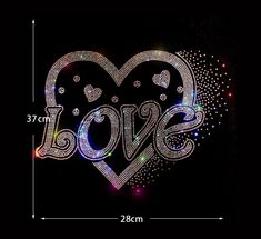 the word love is made up of sparkling hearts and sparkles on a black background