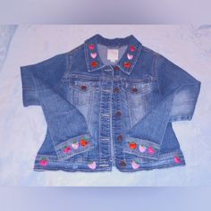 Children's Place Denim Jean Jacket Kids 14 Xl W/ Strawberry Applique Patches, In Red, Dark Pink & Light Pink. Smal Sequins On The Strawberries. Denim Jacket Was Never Worn & The Strawberry Patches Are New & Just Added To The Jacket! So Cute & Fun!! Please See All Pics & Ask Any Questions. Cute Denim Jacket With Pockets For Winter, Cute Long Sleeve Denim Blue Outerwear, Cute Long Sleeve Denim Jacket For Spring, Cute Fitted Denim Jacket With Pockets, Cute Spring Outerwear, Fitted Long Sleeve Cute Denim Jacket, Cute Fitted Long Sleeve Denim Jacket, Playful Cotton Denim Jacket With Pockets, Playful Cotton Denim Jacket For Fall