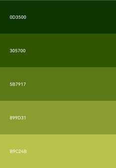 the color chart for green is shown in three different shades, including dark green and light green