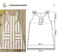 the sewing pattern for a dress is shown next to it's size and measurements