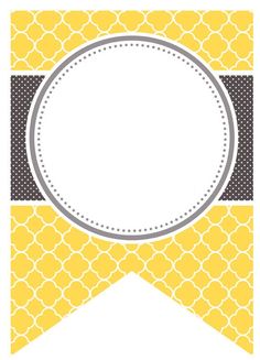 a yellow and gray banner with a white circle in the center on top of it