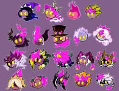 some very cute looking stickers on a purple background