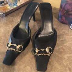 Gently Used Gucci Black Sandal Heels With Gold Chain And Gucci Print- Perfect Condition!! Heels With Gold Chain, Gucci Print, Gucci Sandals, Shoes Gucci, Sandal Heels, Black Sandals Heels, Gucci Black, Gucci Shoes, Sling Backs