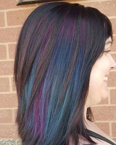 Short Oil Slick Hair, Subtle Hair Color Fun, Oil Spill Hair, Peacock Mermaid, Oil Slick Hair Color, Indian Hair Cuts