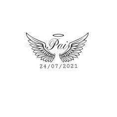 a black and white photo with the words pai on it, as well as two wings