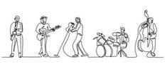 a line drawing of people standing in front of an electric guitar player and bandleader