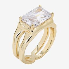 Ring Style: Single Center RingsFeatures: Nickel Free, In A Gift BoxShape: EmeraldStone Cut: EmeraldStone Millimeter Measurement: 8 Mm Length, 12 Mm WidthMetal Color: Gold ToneCenter Stone Weight: 3 Ct.Ring Gallery Height: 5.4mmRing Top Length: 10.2mmBand Width: 5.5mmCare: Wipe CleanStone Type: 1 CrystalMetal: 14k Gold Over BrassCountry of Origin: Imported 7 Rings, Split Shank, Ring Style, Cocktail Ring, Cocktail Rings, Type 1, Fashion Rings, Cubic Zirconia, Sparkle