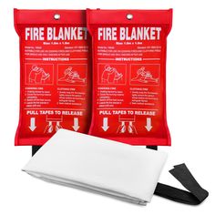 two fire blanket bags with instructions on them