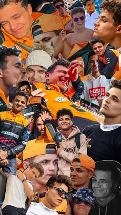 a collage of many people wearing orange hats