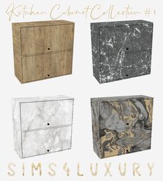 four different types of drawers with the words sims 4 luxury on them