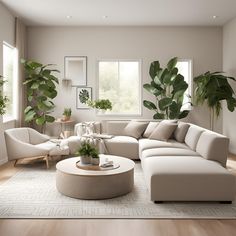 a living room filled with furniture and lots of plants