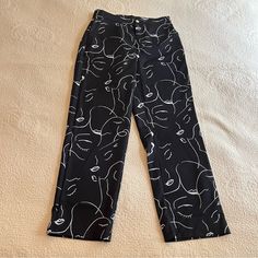 Black Pants With Abstract White Face Drawings High Waisted With A Straight Leg Pant Size L Excellent Condition! I’ve Never Worn These Tags: Pants, Summer, Spring, Fall, Winter, Academia, Aesthetic, Tiktok, Style, Cheap, Clothes, Women, Womens, Fashion, High Waisted, Woman, Womans, Pants, Fun, Taylor Swift, Fun Print, Artsy Pants, Art Print, Print Pants, Patterned Pants, Face Print, Abstract Print Artsy Pants, Womans Pants, Winter Academia, Pants Art, Black And White Pants, Patterned Pants, Abstract Black And White, Straight Leg Pant, Shein Pants