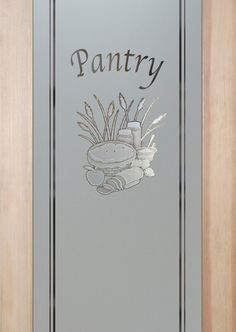 a door with the words pantry on it and an image of a potted plant