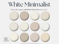 the white minimalist color palette is shown in several different shades and sizes, including neutrals