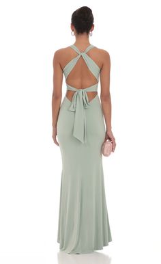 Front Twist V-Neck Maxi Dress in Sage Lucy In The Sky Dress Prom, V Neck Formal Dress Long, Prom Dresses Bow Back, Formal Sage Green Dress, Long Winter Formal Dresses, Sage Green Wedding Guest Dress, Sage Green Formal Dress, Ring Dance Dresses, Sage Green Prom Dress