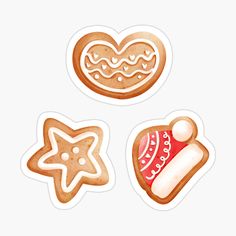 three stickers with different types of cookies