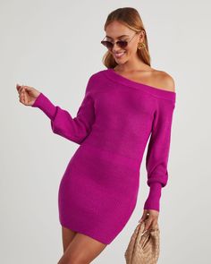 Make this staple sweater dress your new signature. The Raina Off Shoulder Mini Dress comes in a fitted, ribbed knit silhouette with an off shoulder neckline that feels ultra feminine. This mini length dress hits at mid-thigh, which is perfect for pairing with tall boots or strappy heels. Fitted Off shoulder neckline Long sleeves Mini length Ribbed knit fabric 50% Rayon 28% Polyester 22% Nylon Off Shoulder Mini Dress, Mini Sweater, Ultra Feminine, Mini Sweater Dress, Long Sleeve Mini, Tall Boots, Trending Now, Strappy Heels, Dress Length