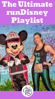 the ultimate rundisney playlist with mickey mouse and two women in costumes standing next to each other