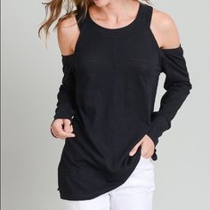 Nwt Black Cold Shoulder Top Cold Shoulder Tops For Day Out In Fall, Cold Shoulder Tops For Fall Day Out, Black Cold Shoulder Top For Fall, Mickey Sweatshirt, Black Cold Shoulder Top, Tennis Tank Tops, Black Tunic Tops, High Low Blouse, Velour Hoodie