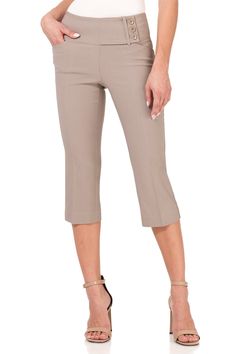 You're quite the secret helper for your friends and colleagues, always trying to cover up for them. These breezy capris do the same for you with their wide waistband that’s carefully hidden inside the elastic. They also have cute back lacing details that add a bit of flair. With their super slimming effect and original styling, they can surely be your go-to capris on all days of the week. Silver eyelets with self-fabric lacing Front waist with extension and tonal button details Real front pocket Bolero Dress, Bolero Cardigan, Navy Flowers, Wide Waist, Loungewear Shorts, Wide Waistband, White Beige, Denim Pant, Short Tops