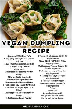 a poster with the words vegan dumpling recipe