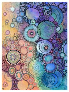 an abstract painting with circles and bubbles