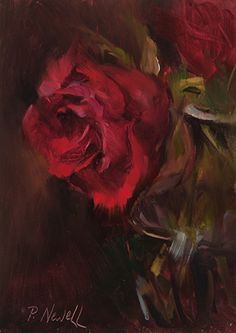 a painting of a red rose in a vase