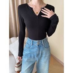 Similar Style:         Elastic V-Neck Tight Long Sleeve Shirt Material: 38.9% Viscose + 28.8% Acrylic + 27.7% Cotton + 4.6% Spandex Size: S, M, L, XL Color: Black, Gray Applicable Scene: Leisure, Daily, Vacation Trendy High Stretch V-neck Tops, Black V-neck Top Versatile Style, Black High Stretch V-neck Top, Tight Long Sleeve Shirt, Long Sleeve Shirt, Black Gray, Sleeve Shirt, Long Sleeve Shirts, Tights