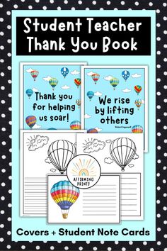 student teacher thank you book with hot air balloons