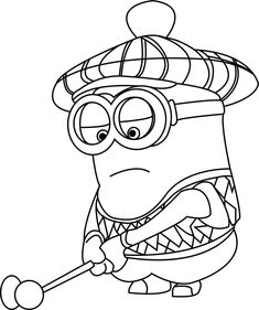 the minion is playing golf coloring page