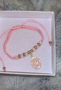 Beautiful Hand Woven Pink Crystal Virgin Mary Bracelet Mary Altar, Christ Jewelry, Latina Fits, Virgin Mary Bracelet, Latina Jewelry, Girly Bracelets, Pandora Bracelet Designs, Rapper Jewelry, Christian Pictures