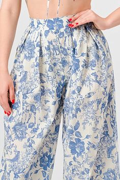 Introducing our Blue Luxe Floral Poplin Pants Set. Made from luxurious cotton poplin, this 2-piece set features a beautiful floral print and a smocked back for a comfortable fit. The bow tie spaghetti straps, ruffled trim sweetheart bralette, and elastic waistband on the wide leg palazzo pants add a touch of femininity to this elegant ensemble. Perfect for any occasion, feel confident and stylish in this must-have set. Fabric & fit: SELF:100%COTTON, LINING: 100%POLYESTER Model is wearing size sm Poplin Pants, Wide Leg Palazzo Pants, Dress 2024, Swimwear Sale, Palazzo Pants, Feel Confident, Cotton Poplin, Ruffle Trim, Bow Tie