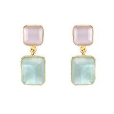 -18k gold plated delicate two-tone rectangular earrings - Measures 1" -Handmade -Please note that our brand uses natural semi-precious stones--each piece has a unique texture, shine, and color Gold Rectangular Gemstone Earrings, Elegant Pink Rectangular Earrings, Rectangular Natural Stone Earrings For Gifts, Italy Wedding Guest, Rectangular Earrings, Pearl Drop Earrings Gold, Casual Rings, Wedding Guest Attire, Casual Earrings