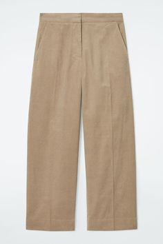 CROPPED CORDUROY TROUSERS - BEIGE - COS Cropped Corduroy Pants, Hem Leggings, Wool Mini Skirt, Corduroy Trousers, Denim Pants Women, Green Jumpsuit, Wool Pants, Striped Linen, Denim Outfit