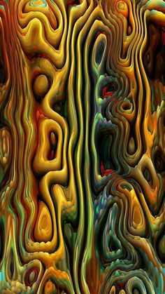 an abstract painting with many different colors and patterns on it's surface, as well as