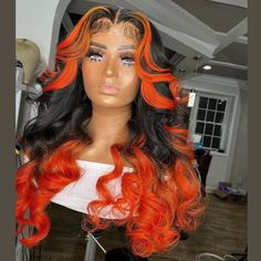 Human Hair Orange Highlight With Black Ombre Color Lace Front Wig – Prosp Hair Shop Skunk Stripe, Orange Highlights, Black Ombre, Colored Wigs, Raw Hair, Front Lace Wigs Human Hair, Ombre Color, Full Lace Wig, Black Girls Hairstyles