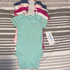 Carter’s Size Newborn Set Of 5 Spring Themed Baby Girl Onesies Nwt Cute Blue Short Sleeve Bodysuit For Summer, Cute Short Sleeve Bodysuit For Summer, Cute Fitted Short Sleeve Bodysuit For Summer, Girl Onsies, Custom Onesies, Baby Sleepers, Newborn Sets, Carters Girl