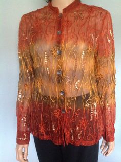 Draper's Damons's Silk Ombre Sequened Blouse M Bohemian Designer Fashion | eBay Bohemian Blouse, Butterfly Blouse, Blouse Silk, Bohemian Blouses, Peasant Style, Leopard Print Blouse, Unique Boutique, Bohemian Design, Ombre Color