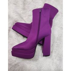 Distortion Chelsea Boot - Synthetic Upper, Leather Sole - Purple - Ultra High Heel - Brand New With/Without Tags. May Have Been Tried On In Store, But In Like-New Condition. Line Thru Tag Is To Prevent Store Return Party Platform Boots With Padded Heel And Closed Toe, Party Platform Heeled Boots With Almond Toe, Party Heeled Boots With Platform And Almond Toe, Party Almond Toe Platform Heeled Boots, Platform Party Boots With Almond Toe, Party Platform Boots With Almond Toe, Almond Toe Platform Boots For Party, Purple Platform Boots For Party, Purple Platform Party Boots